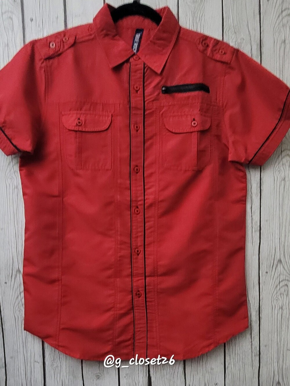 TRUE ROCK Red Short-Sleeve Button-Down Shirt with Black Trim
